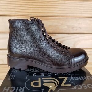 Men's 8M 100% Genuine Leather Brown Ankle Boots by Paul Branco Side Zip Lace-up